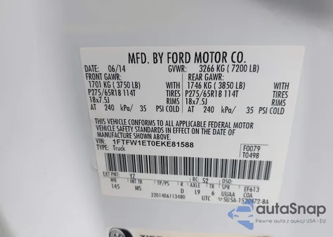 2014 Ford F-150 Xlt из США, поврежденный, VIN 1FTFW1ET0EKE81588